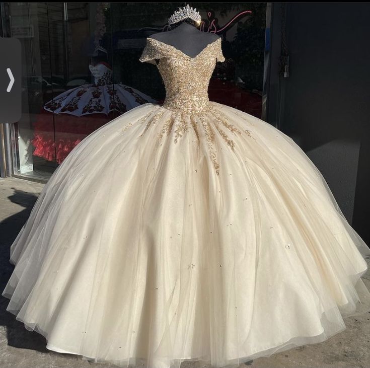 Champagne Color Gorgeous Shiny Exquisite Beaded Long Ball Gown Evening Dress gh3365
