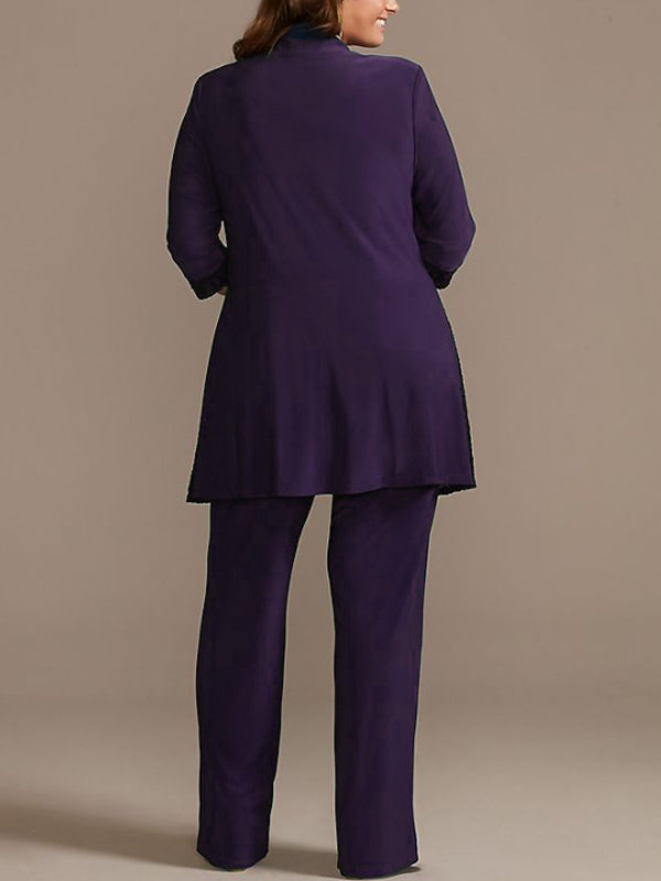 Sequin Lace and Jersey Three-Piece Plus Pantsuit