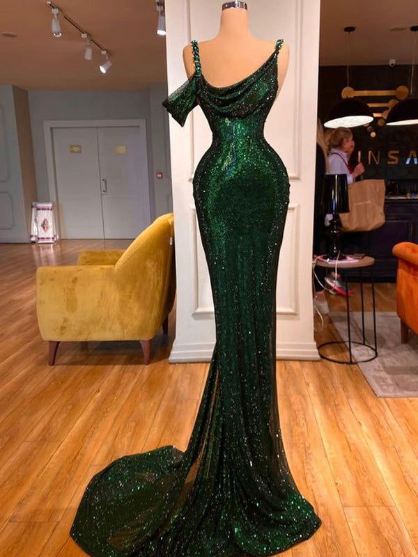 Sexy Green Mermaid Spaghetti Straps Maxi Long Prom Dresses fg5121