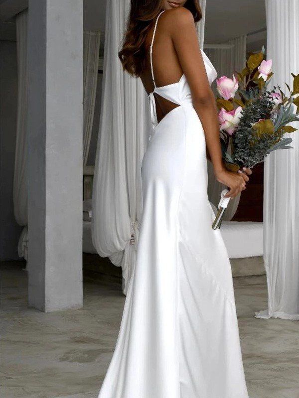 Sexy Simple A Line Bridal Gown Backless Custom Made Wedding Dress fg4766