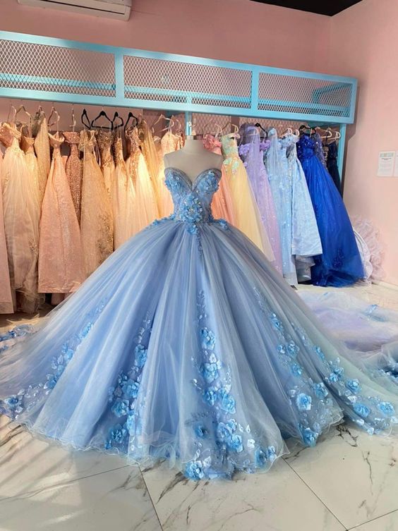 3D Flowers Sweetheart Neckline Tulle Lace Quinceanera Dresses Ball Gowns for Teens Sweet 15 Gown fg4663