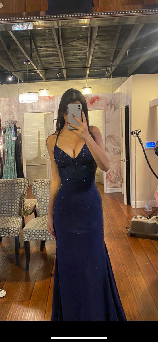 Elegant Navy Blue Mermaid Prom Dress,Navy Blue Evening Gown fg5039