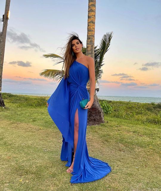 Royal Blue One Shoulder Long Evening Dress With Slit,Wedding Guest Outfit fg4717