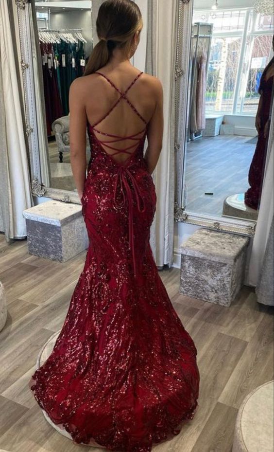 Designer Spaghetti Straps Long Mermaid Sleeveless Prom Dress fg4826