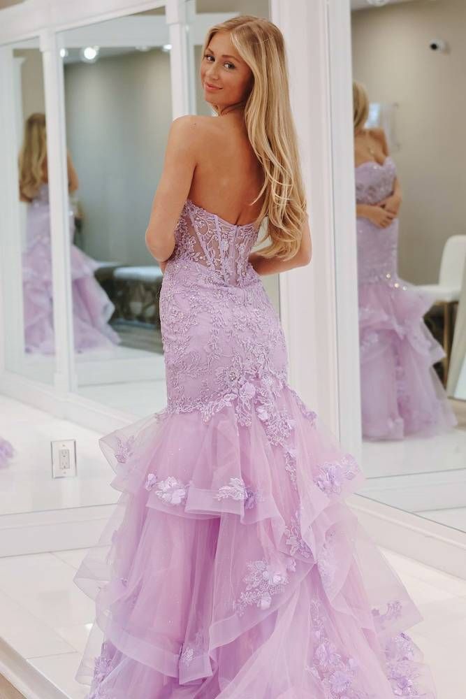 Lace Applique Ruffle Beaded Mermaid Prom Dress fg5133