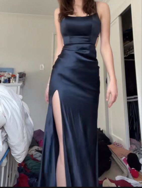 black formal dress with slit long prom dress fg4972