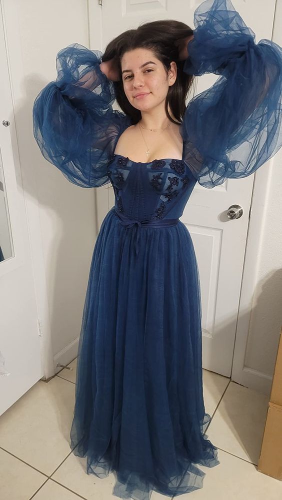 Puffy Sleeve Prom Dress Sweetheart Tulle Formal Evening Gowns Princess Dresses fg4493