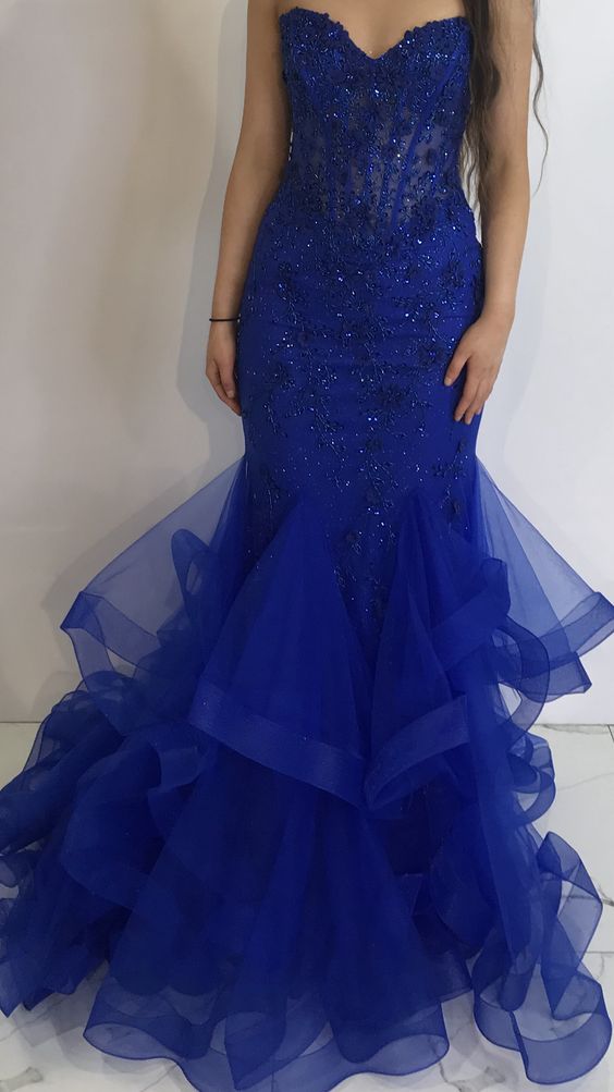 Elegant Royal Blue Mermaid Evening Dress,Royal Blue Evening Gown fg4810