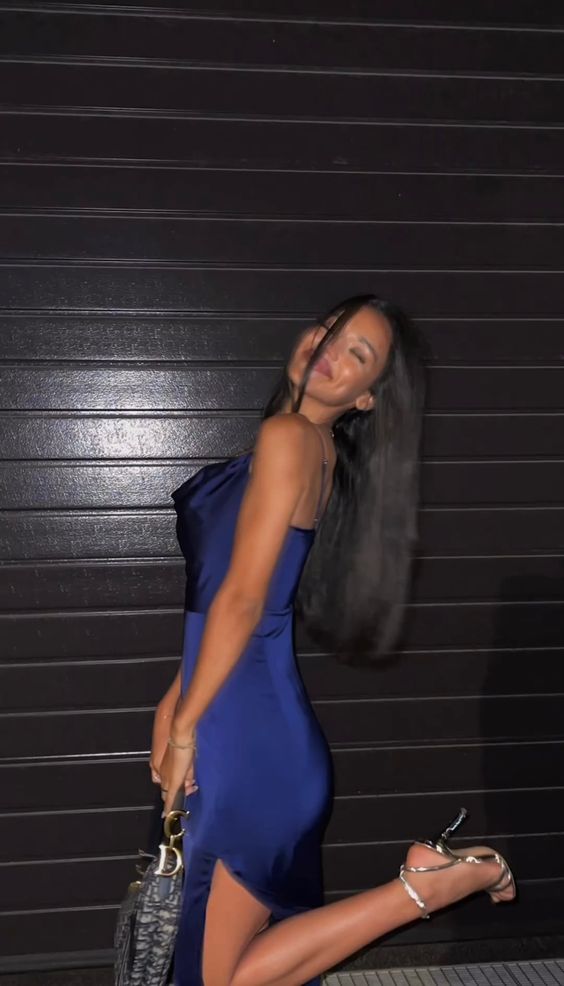 Blue Prom Dress, Evening Dress with Slit fg5303