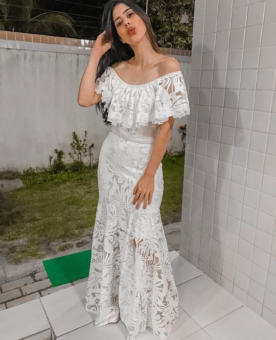 Off The Shoulder Lace Evening Dress Party Long Dress fg4433