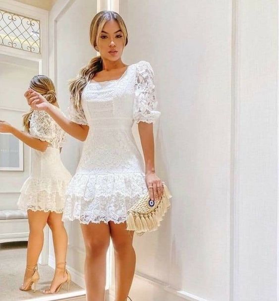 Lace A-line Dress Women's Lace Short Prom Dresses fg4806