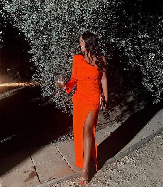 Orange One Shoulder Party Prom Dress Fashion Evening Gown fg4677