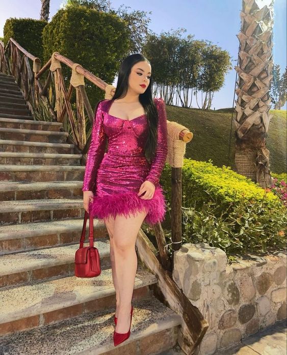 Sexy Sequined Feather Mini Dress Women Long Sleeve Bodycon Dresses Elegant Evening Party Short Dress fg5131