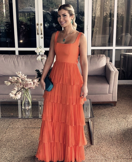 A-line Orange Modest Formal Long Women Evening Prom Dresses fg4780