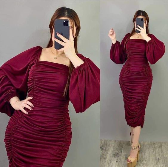 Retro Style Ruched Midi-length Prom Dress Fashion Party Dress fg4626