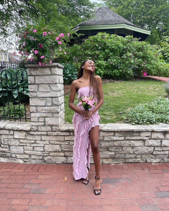 Prom dress pink ruffles senior prom poses fg4394