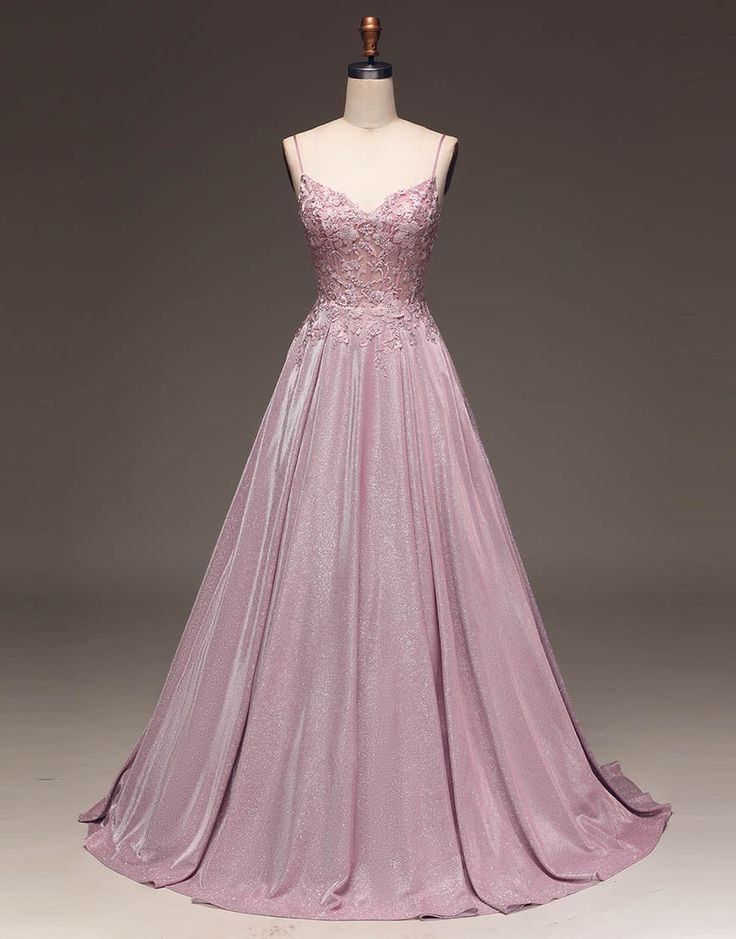 A-Line Spaghetti Straps Long Glitter Prom Dress fg5181