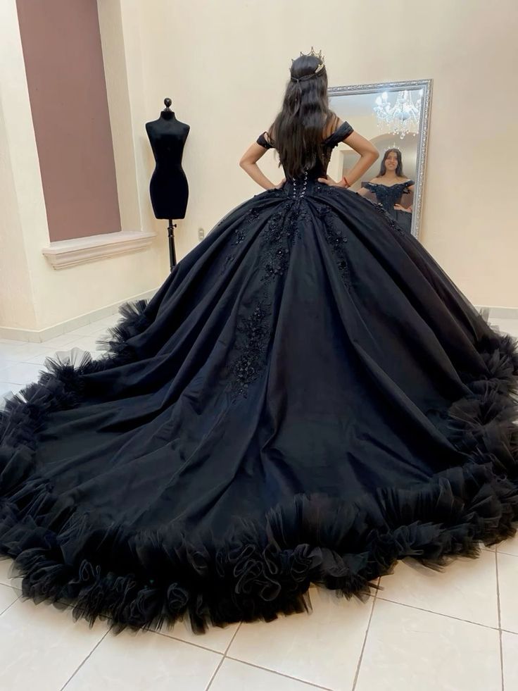 Princess Black Quinceanera Dresses Sixteen Birthday Party Gowns Ball Gowns fg5262