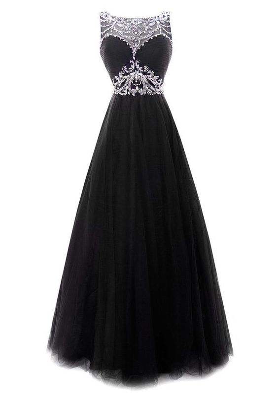 Black Tulle Prom Dresses Scoop Neck Crystals Women Party Dresses cg8905