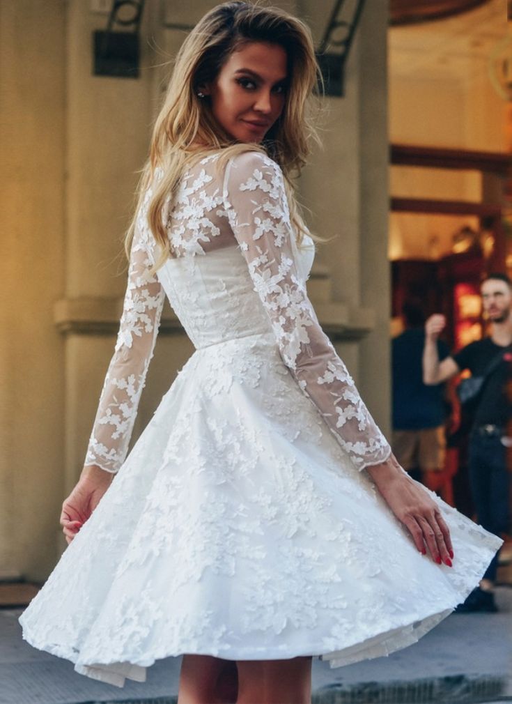 Vintage Lace Long Sleeve A-line Dress Women's Lace Long Sleeve Vacation Dresses fg4802