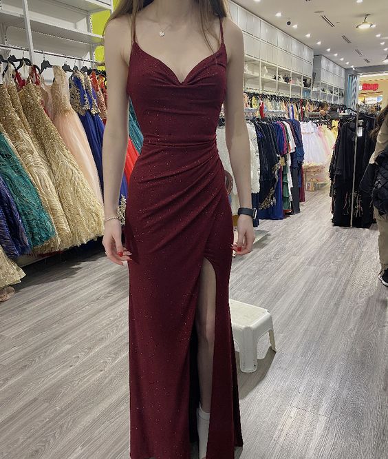 Burgundy Long Prom Dress Evening Gown With Slit fg4800