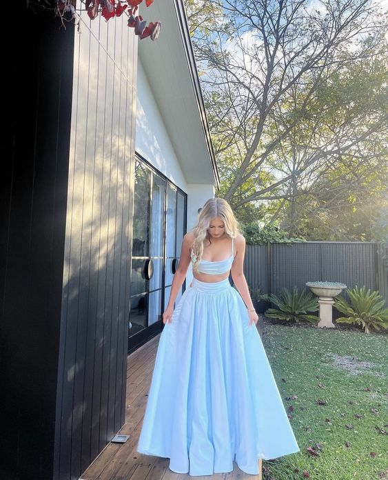 Light Blue Evening Gown Formal Evening Long Two Piece prom gown fg4172