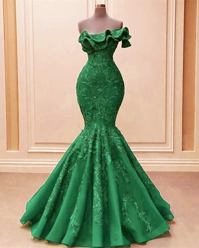 One Shoulder Mermaid Ruffles Embroidery Dresses Evening Dresses fg4288