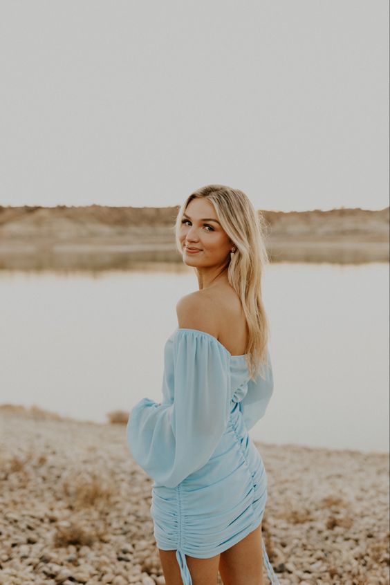 Baby blue homecoming dress with puffy sleeves fg3877