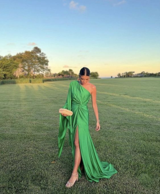 A Line Fashion Green Long Prom Dress, Formal Evening Gown fg3895