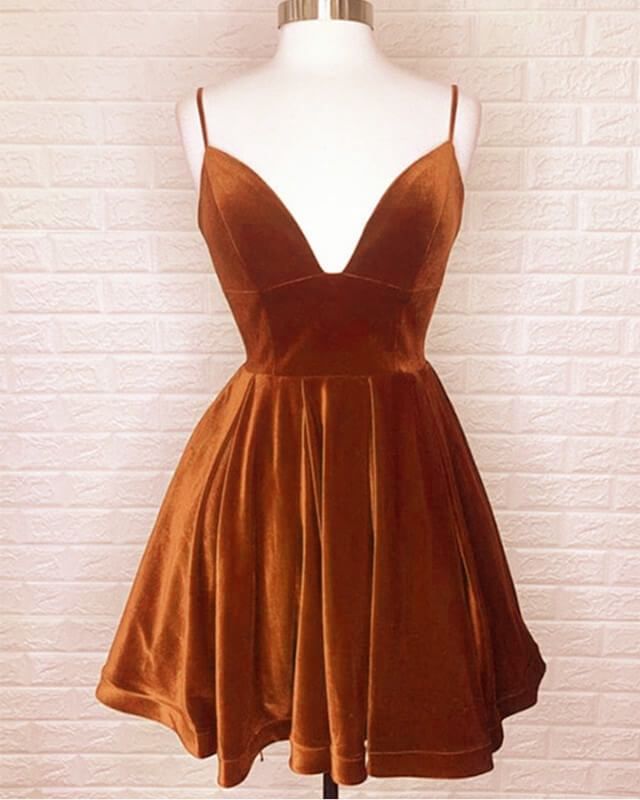 Short Burnt Orange Velvet Homecoming Dress fg3627