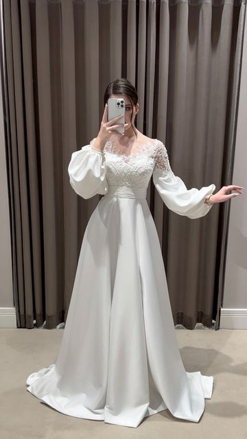 White Evening Gown Elegant Dress Long Sleeve Wedding Dresses fg3507