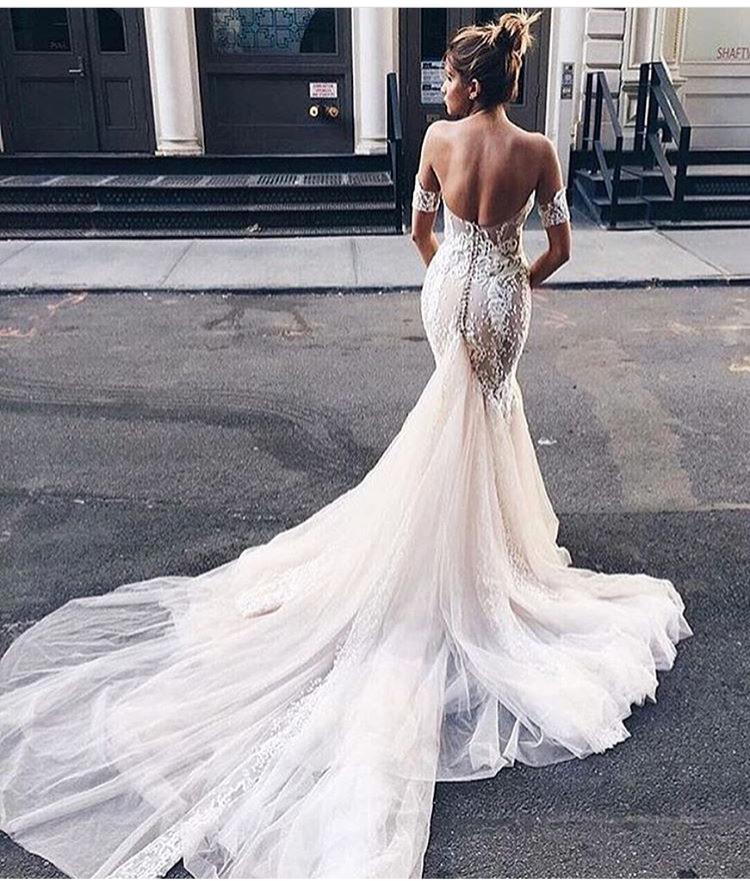 Charming Mermaid Sweetheart Backless Tulle Wedding Dresses with Lace Appliques prom dress cg23184