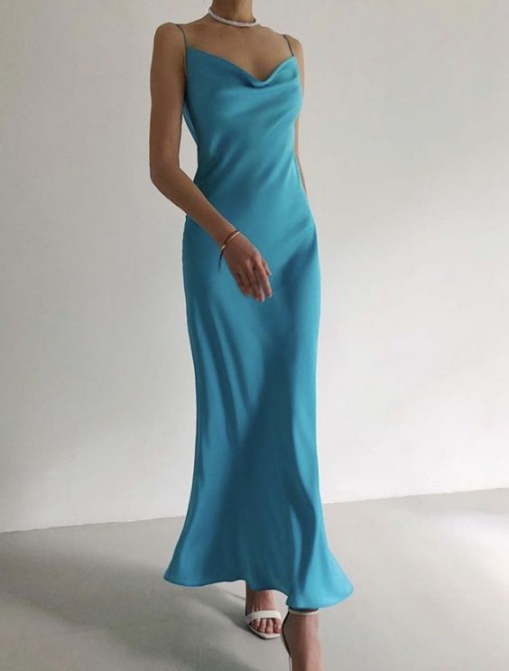 Simple Tiffiny Blue Evening Dress Satin Prom Dresses fg3309