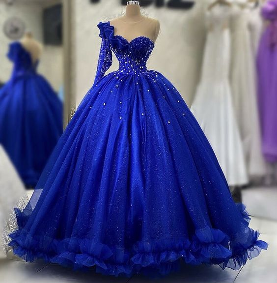 Royal Blue Prom Dress Ball Gown Luxurious Evening Formal Party Gowns fg4248