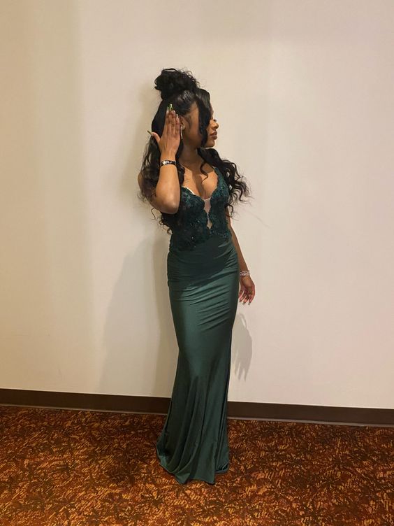 Black Girl Emerald Green Prom Dress fg4133