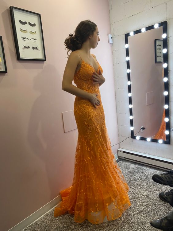 Orange Beautiful Tulle With Lace Applique Long Formal Gown, Party Dresses fg4178