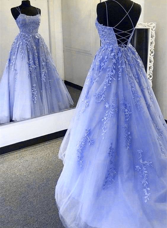 Lavender Tulle with Lace Long Party Dress, Lavender A-line Formal Dress fg4316