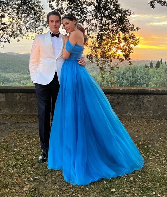 Off The Shoulder Blue long prom dress, evening dress fg3292