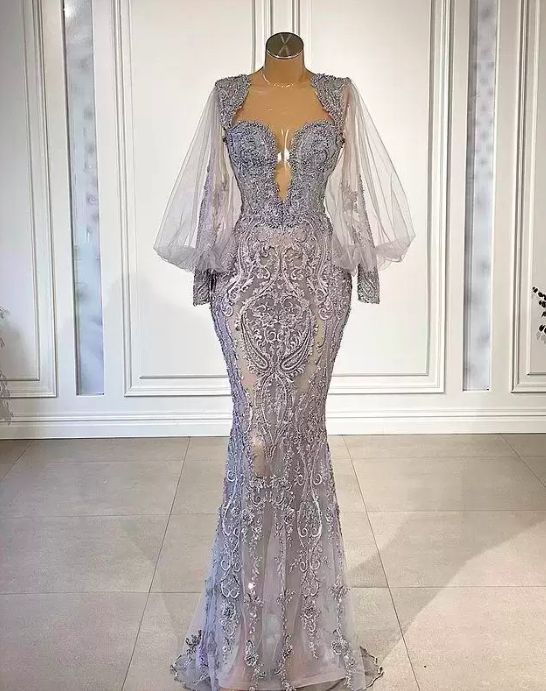 2023 Luxury Mermaid Lace Evening Dresses Beaded Long Sleeve Prom Dress Appliqued Formal Party Gowns Pageant Wear Custom Made fg3343