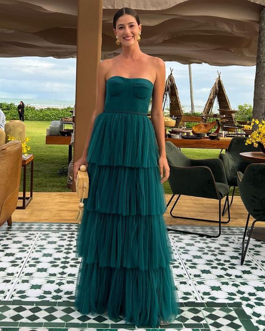 A Line Tulle Long prom dresses evening party dress        cg24929