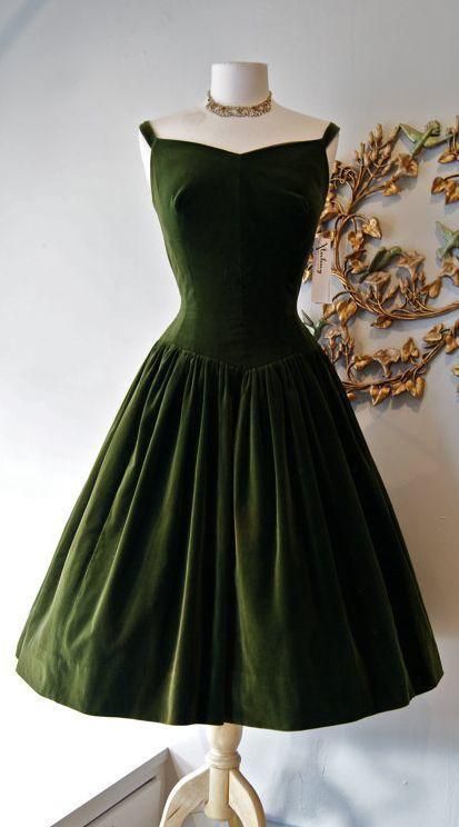 1950S Vintage Prom Dress, Dark Green Homecoming Dress fg3807