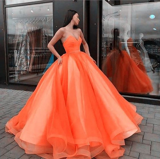 Orange Long Prom Dress Evening Gown Party Dress fg3227