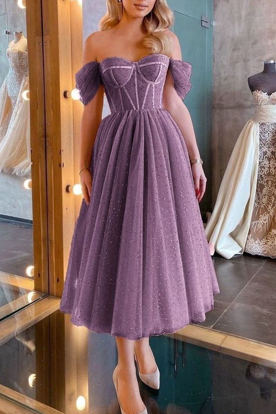 Off Shoulder Dress Purple Party Gown Prom Dress fg4083