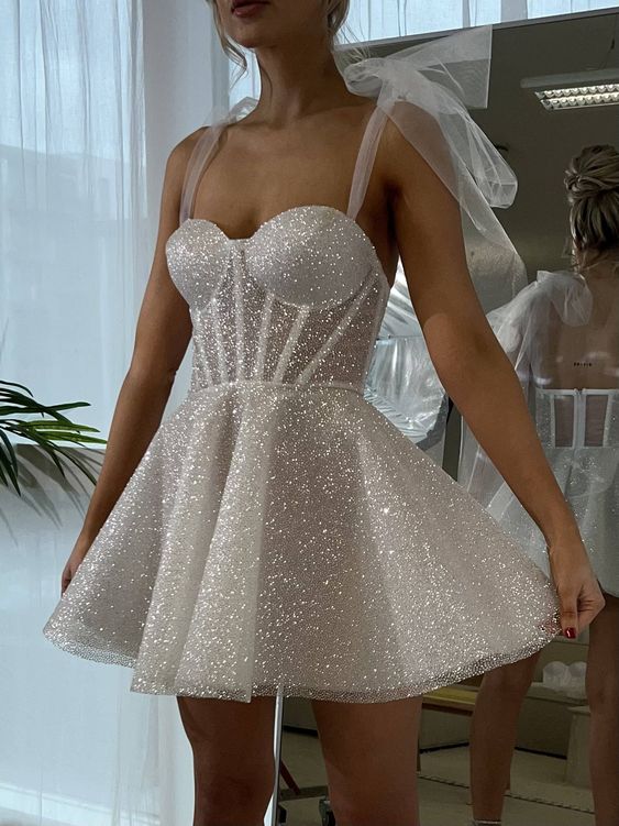 Glitter Tulle Homecoming Dress Sparkly for Teens Short Spaghetti Straps Fairy Party Gown fg3711