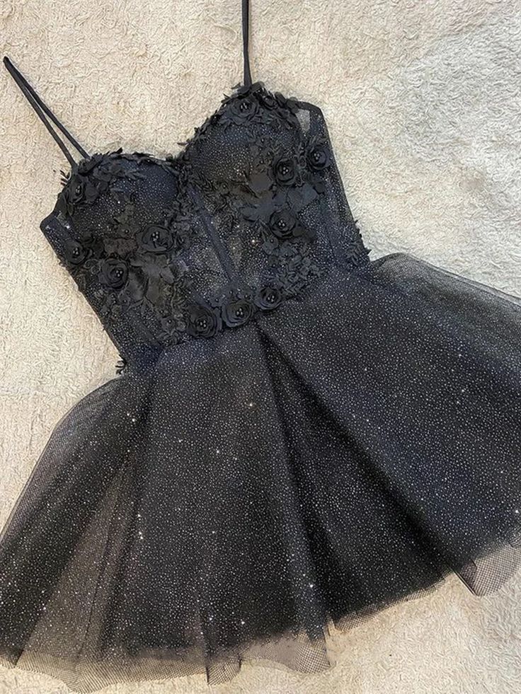 Black Tulle With Lace Short Prom Dress Homecoming Dress, Shiny Tulle Party Dress fg3905
