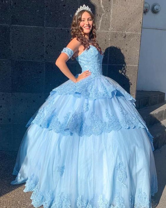 A line Blue Tulle Long Evening Dresses Strapless Ball Gown Prom Gown Party Gowns fg3899