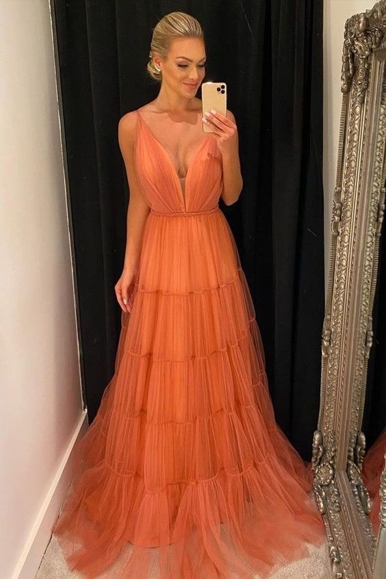 A Line Orange Formal Evening Dress,Prom Party Long Gown fg4039