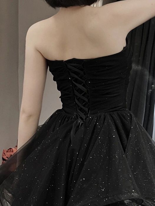 Sleeveless High Waist Irregular Black Prom Dress fg3801