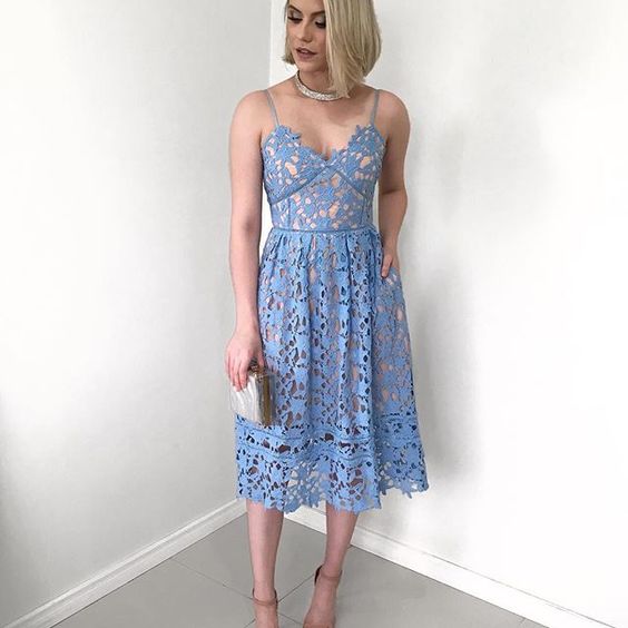 Simple Elegant Blue Lace Women Sexy Prom Dresses fg3834