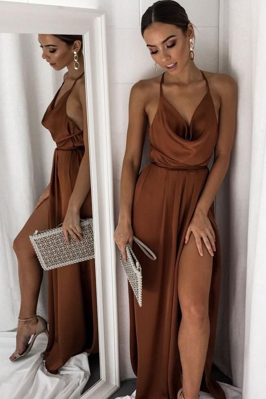 Brown long prom dress, fashion evening dress fg3330